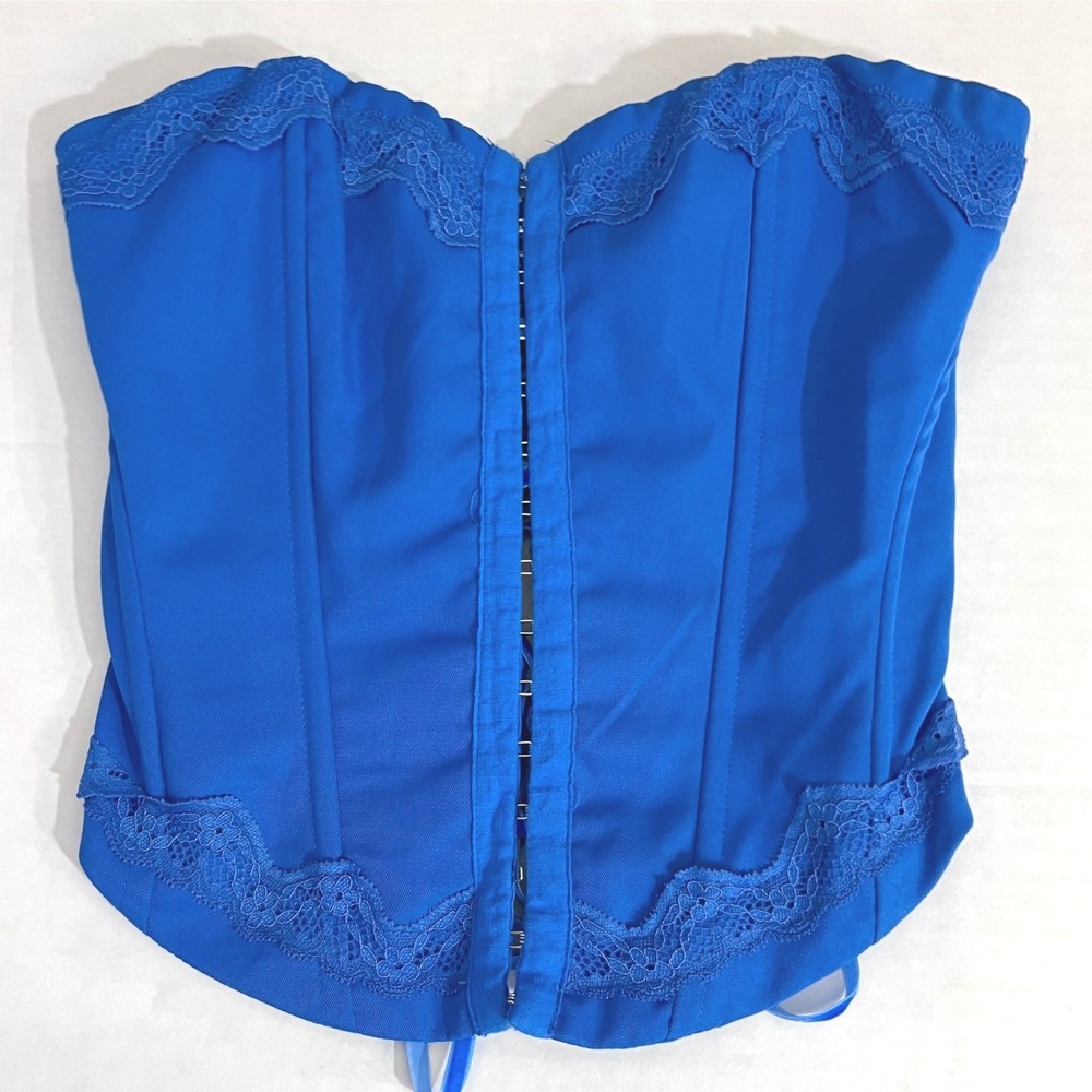 Princess Polly Corset Top 0 Blue Lace Trim Lace Up Back Bustier Coquette Party